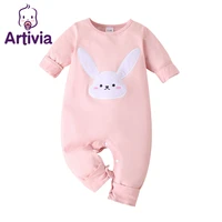 autumn winter newborn baby romper solid color rabbit print jumpsuit clothes infant long sleeves pure cotton jumpsuits 0 18months