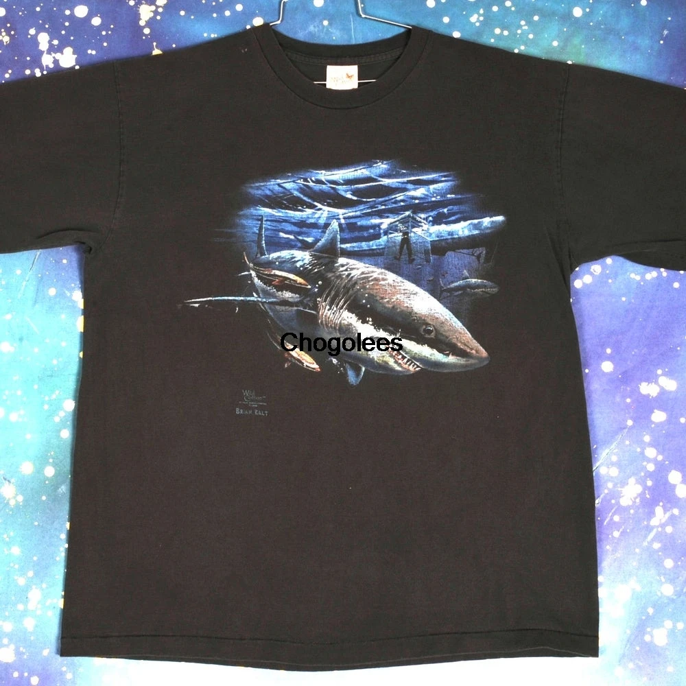 90s Винтаж Shark Bite Me Гавайи Брайан Kalt Футболка XL|Мужские футболки| |