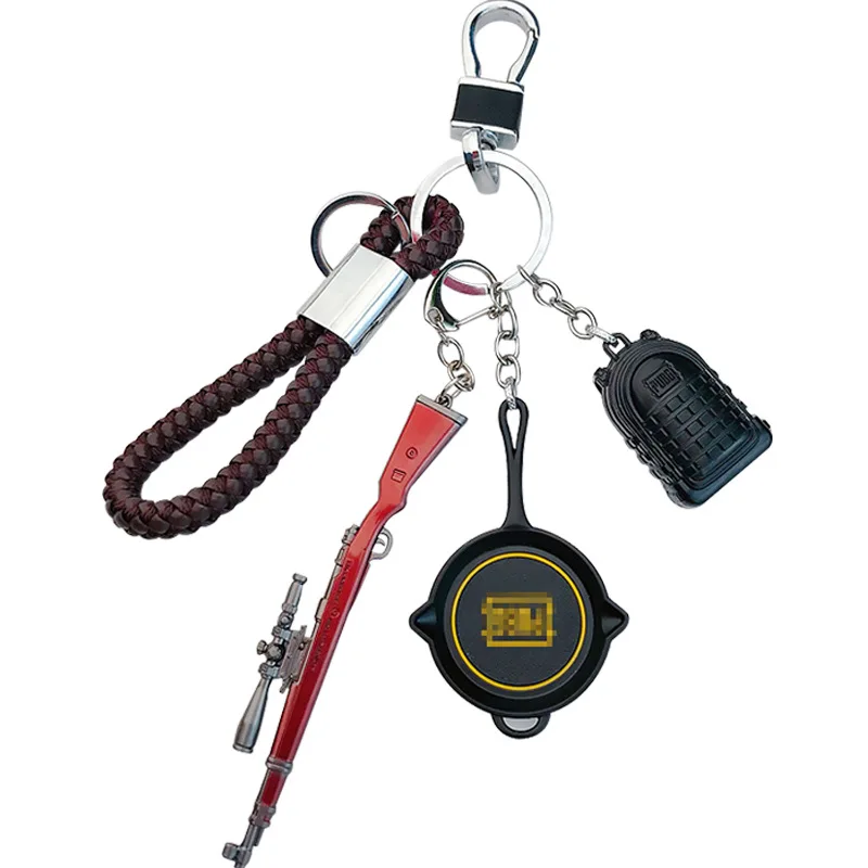 

New keychain player nameless Battlefield backpack armor helmet Pan 98K Mini AWM key chain leather braided leather rope key ring