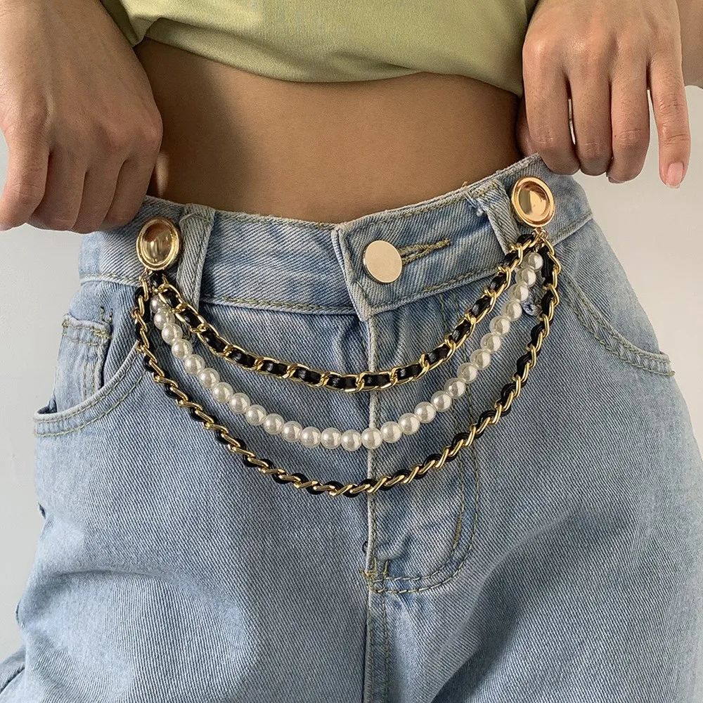

Cosysail Retro Multi-layer Pearl Beaded Belly Waist Chain for Female 2022 Trendy Unique PU Leather Waistband Jeans Jewelry Gift