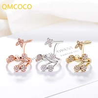 qmcoco silver color simpe zircon butterfly snowflake geometry ring classic elegance for women fashion jewelry accessories