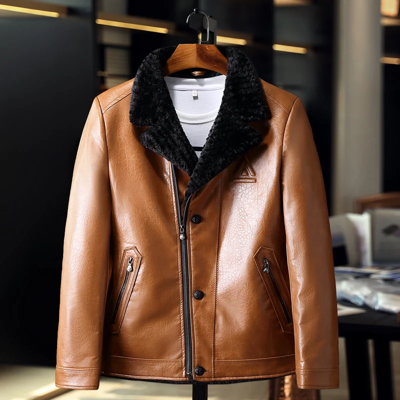 Мужская куртка на утином пуху из искусственной кожи зимняя размера плюс M-3XL 2019 |