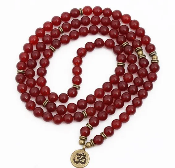 Красный 108 бусин 8 мм Эластичный регулируемый Лотос жизни Дерево Будда OM eye чакра