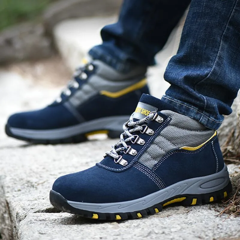 fj37 mens sneakers safety work shoes cow suede steel toe indestructible security anti smash stab resistance male working boots free global shipping