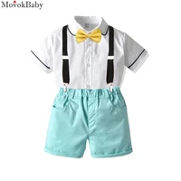 toddler boy summer clothes short white shirt green pants suit baby boy wedding party costume for 1 6 years