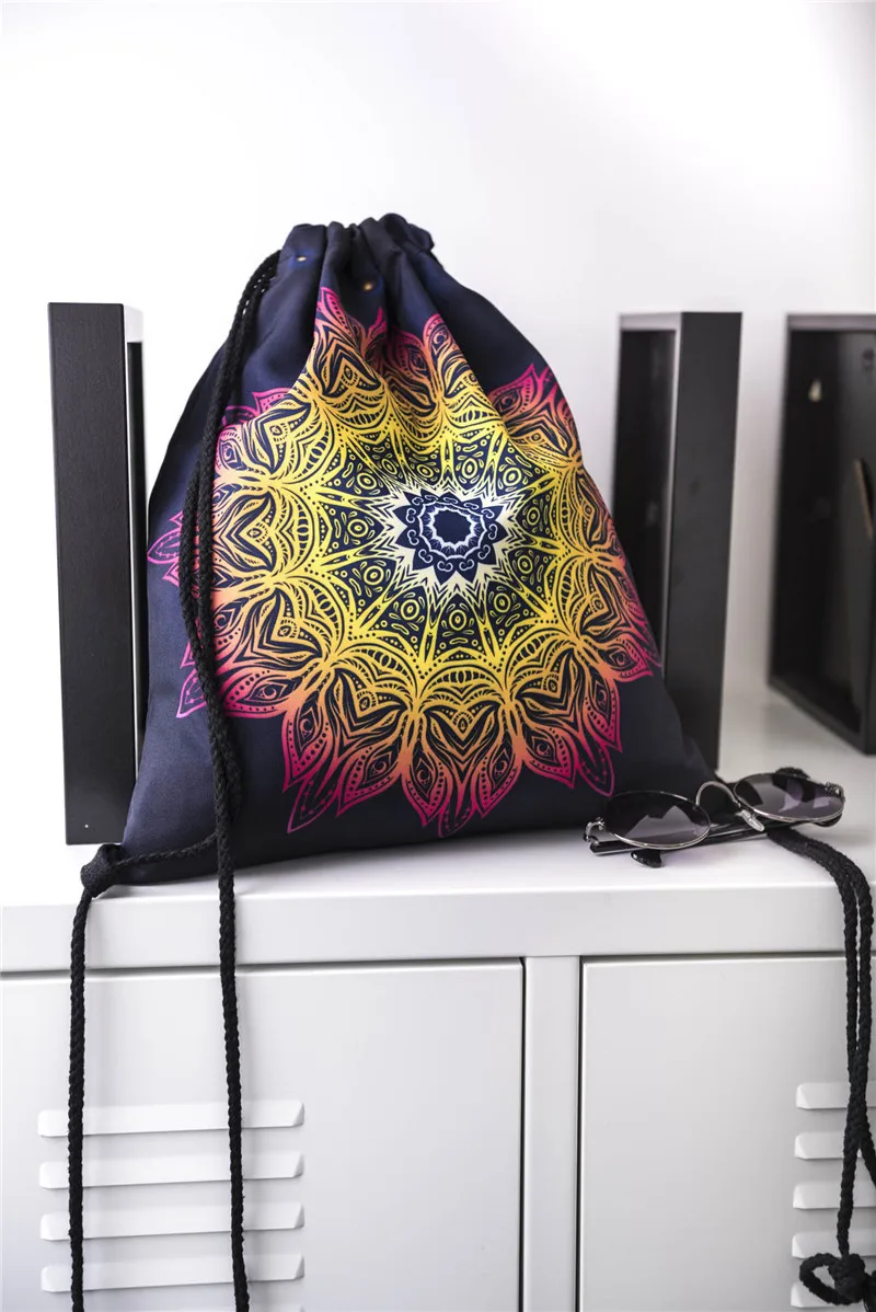 

New fashion Women drawstring bag 3D printing travel softback women mochila School Student drawstring backpack Datura Rope bag