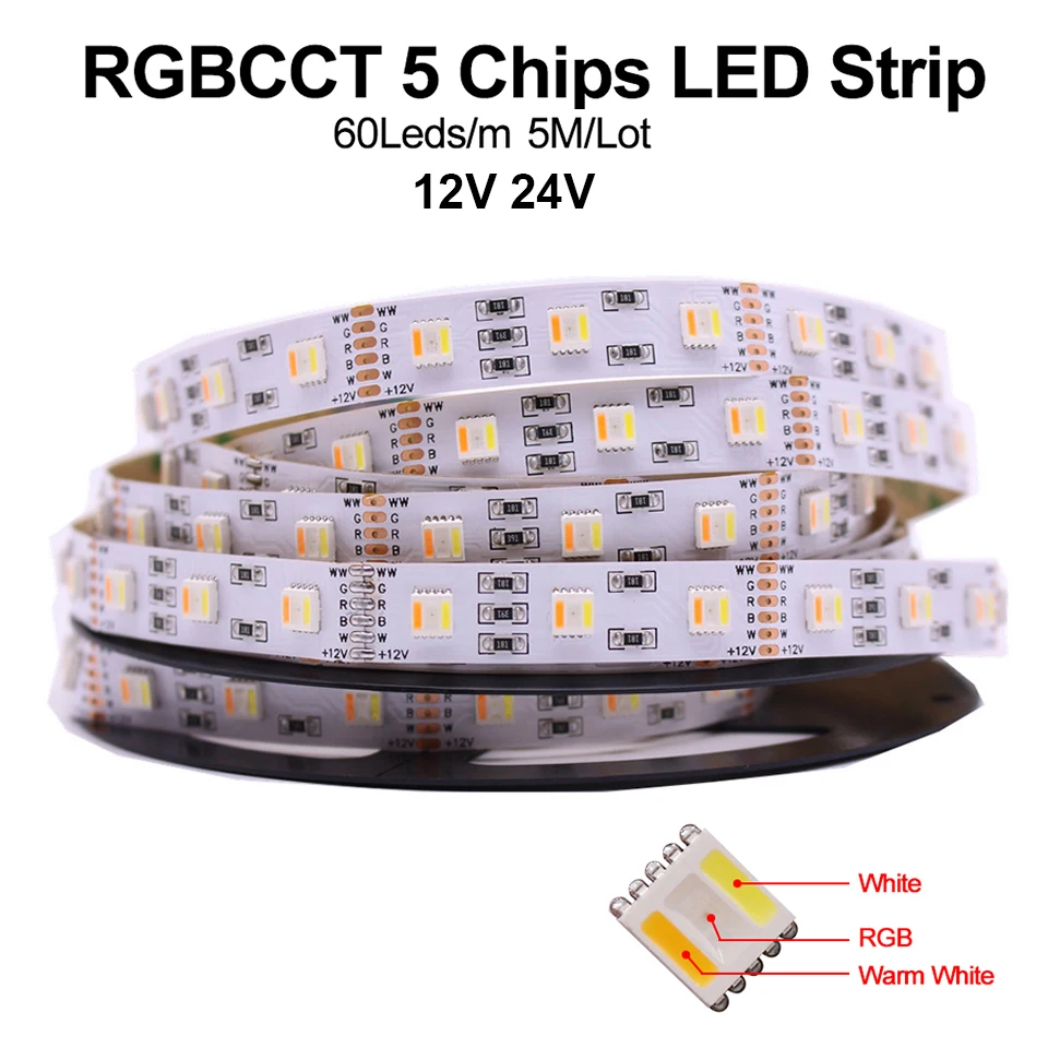 Гибкая светодиодная лента 12 мм RGB CCT 5050 В постоянного тока/24 + белый теплый 5 цветов