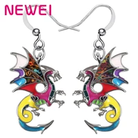 newei enamel alloy floral curly tail roaring dinosaur dragon earrings drop dangle unique jewelry for women girl teens charm gift