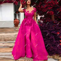 fuschia fabulous middle east evening prom dresses appliques lace flowers saudi arabric robe de soiree celebrity vestidos fiesta