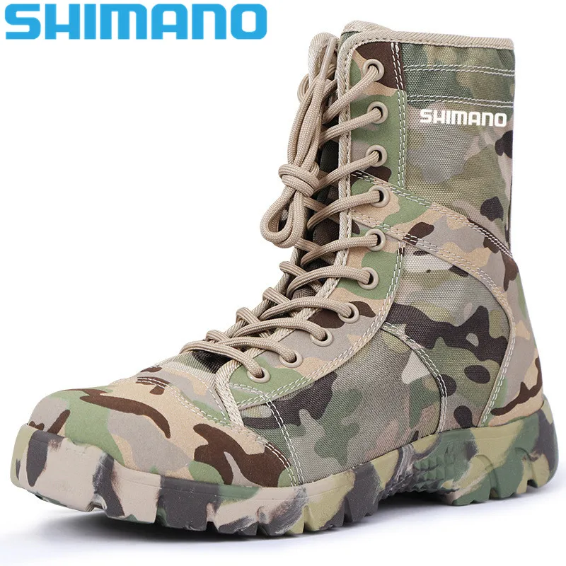 

Летняя уличная Мужская обувь Shimano, сапоги для рыбалки, высокие кожаные боевые ботинки, водонепроницаемые Нескользящие носимые кроссовки дл...