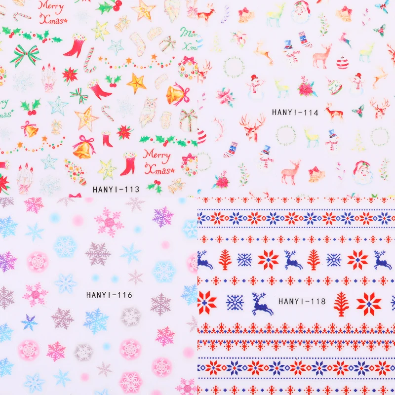 1 лист 3D наклейки для ногтей Рождественская Снежинка Олень смешанные узоры