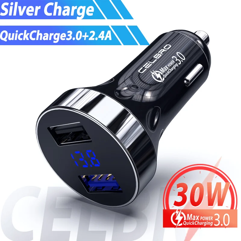 Silver Car Charger Обновление 30 Вт USB Автомобильное зарядное устройство для Xiaomi Mi A3 9 Se светодиодный дисплей автомобильное Usb зарядное устройство Быстрая зарядка 3,0 автоматическая зарядка для телефона быстрое зарядное устройство s - Тип штекера: Silver Car Charger