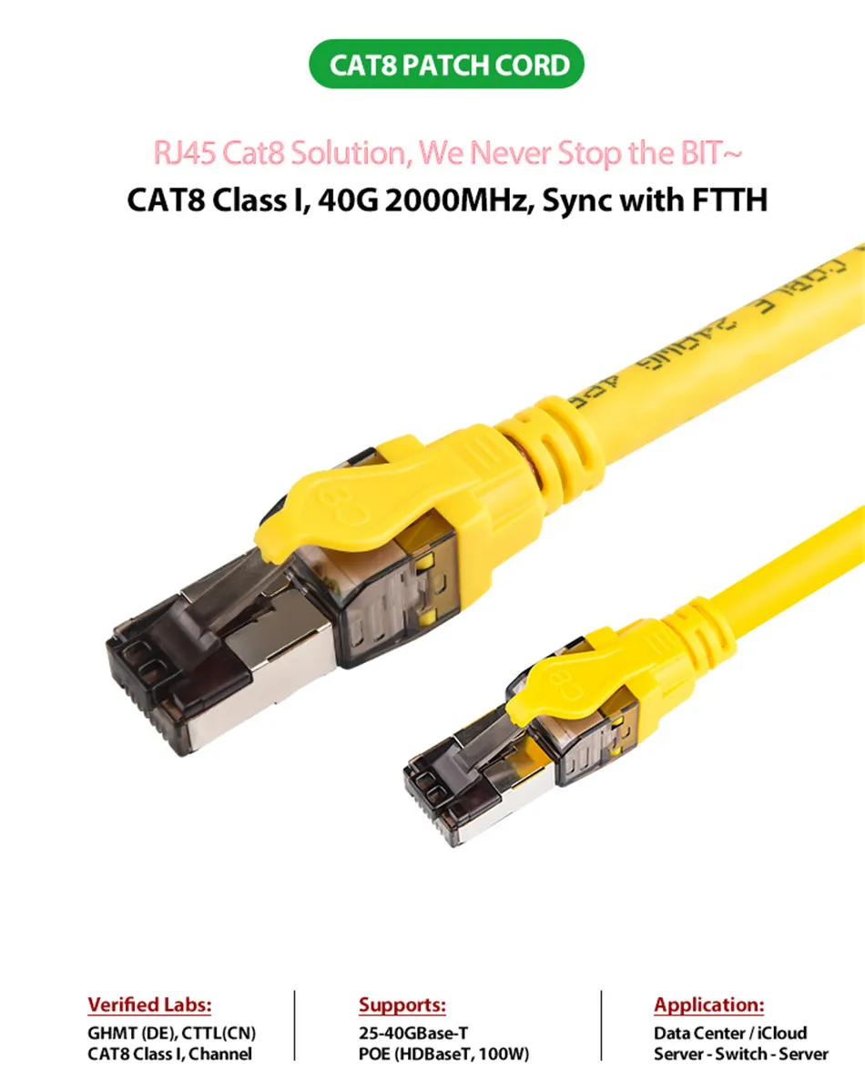 24AWG Hi-end Cat 8 Ethernet Cable Networking RJ 45 Lan Super Speed 40Gbps 2000Mhz Twisted Wire Patch Cables | Электроника