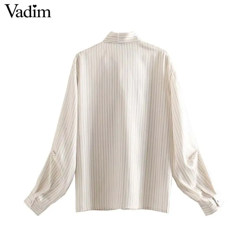 Vadim Женская шикарная полосатая блузка большого размера с галстуком-бабочкой