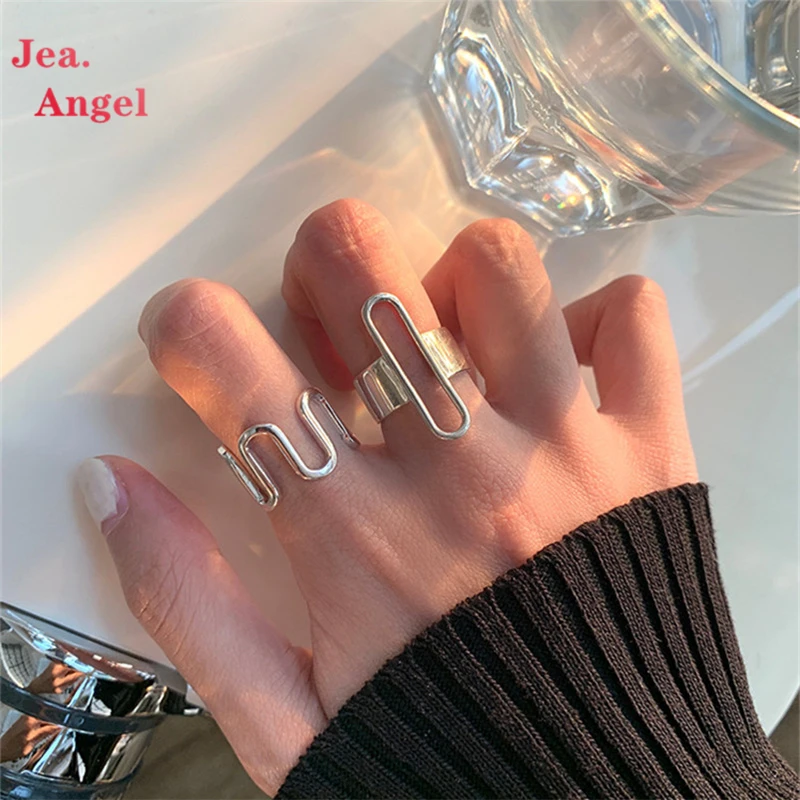 

Jea.Angel 925 Silver Open Adjustable Ring Classic Minimalism Geometric Arc Oval Handmade for Women Party Jewelry Gift 2021Trend