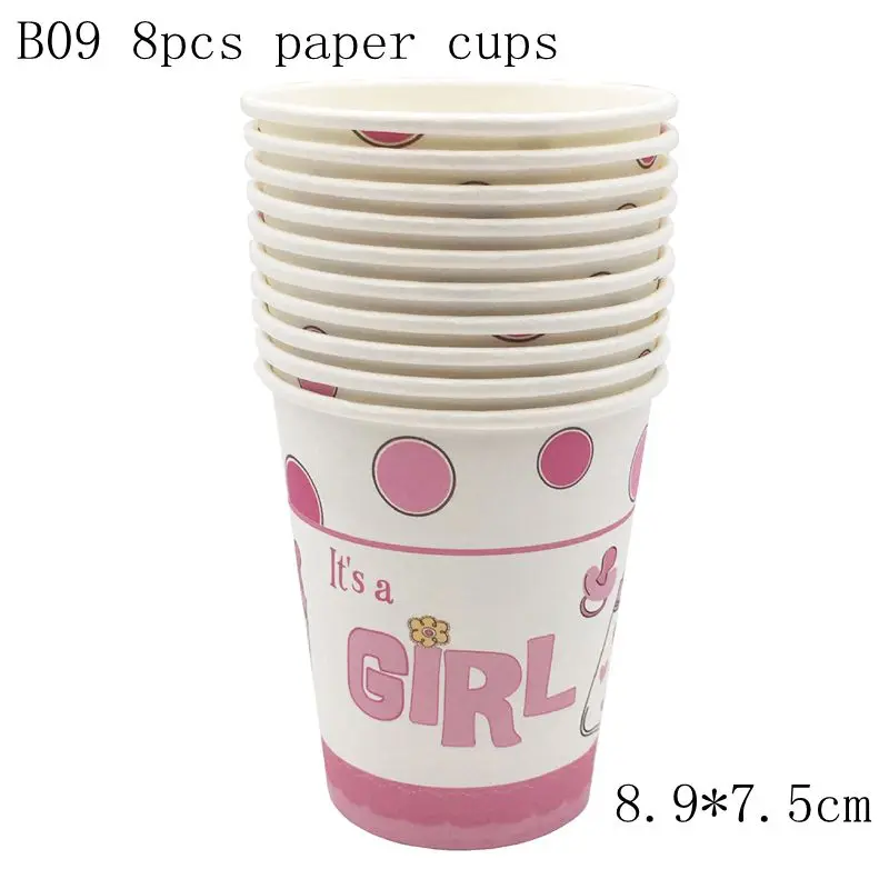 B09 8pcs paper cup Одноразовая посуда для мальчиков или девочек, кружки, тарелки, салфетки, скатерть, гирлянда для вечеринки в честь рождения - Цвет: B09 8pcs paper cup