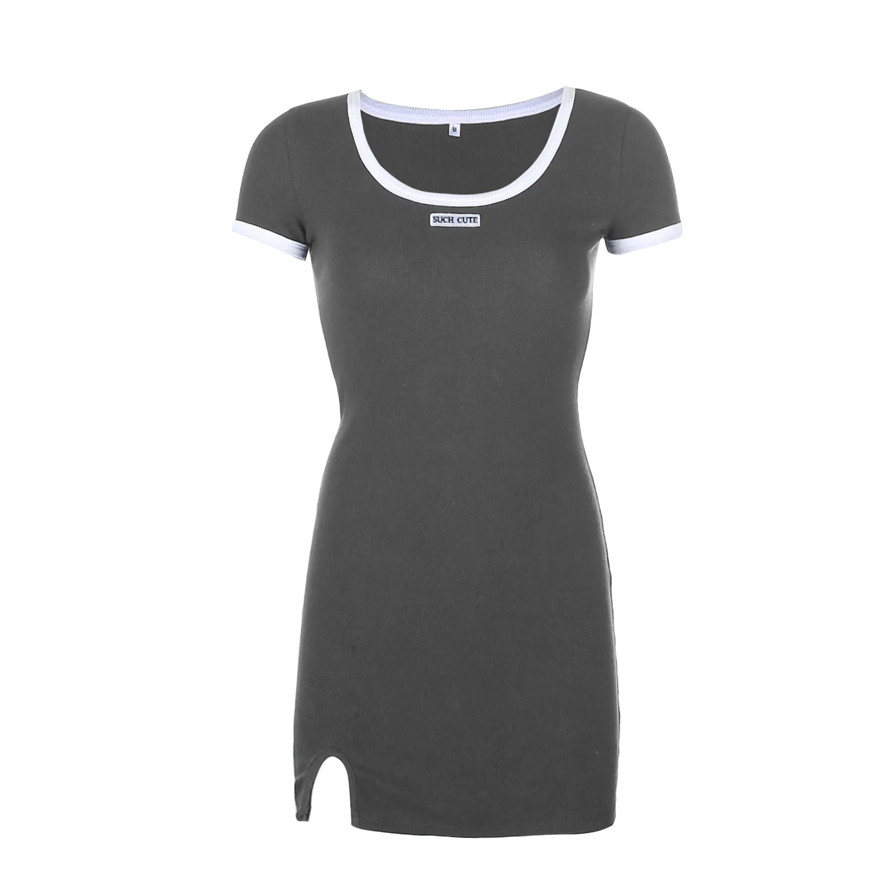 

Women Dress 2021 Summer New O-neck Pure Color Letter Print Embroidery Sexy Slim Dress For Women