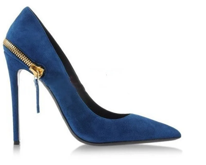 Suede Blue Новое поступление; туфли-лодочки на шпильке с острым носком; цвет черный, темно-синий; Дизайнерская обувь на высоком каблуке с молнией сзади; Модные женские модельные туфли для офиса; женская обувь; - Цвет: Suede Blue