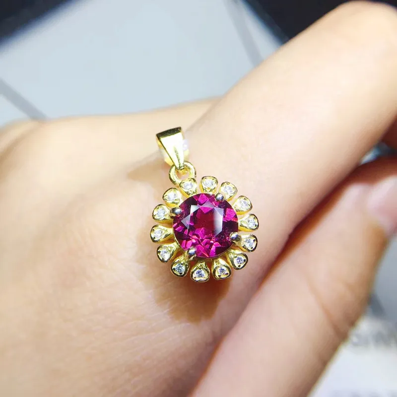 Женский Круглый гранат ожерелье с подвеской в виде цветка серебро 925 пробы