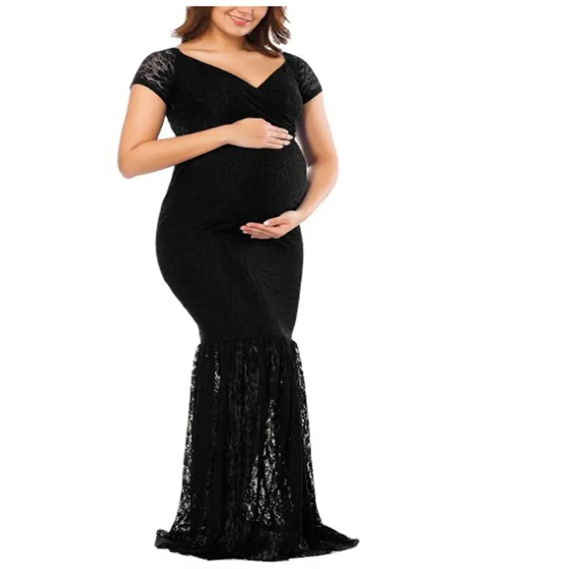 

Maternity Gown Lace Maxi Dresses New Arrival mermaid Solid V-neck Sexy Lace Dresses Maternity Dresses for Photo Shoot