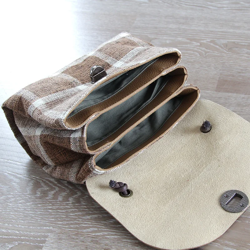 

New Literature Cotton Small Package and Shoulder Handbags Harajuku Wind Lattice Canvas Small Wild Leisure handbag