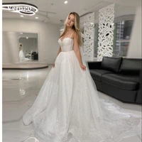 verngo glitter a line wedding dresses spaghetti straps sweetheart sweep train sparkly wedding bridal gowns 2022 robe de mariage