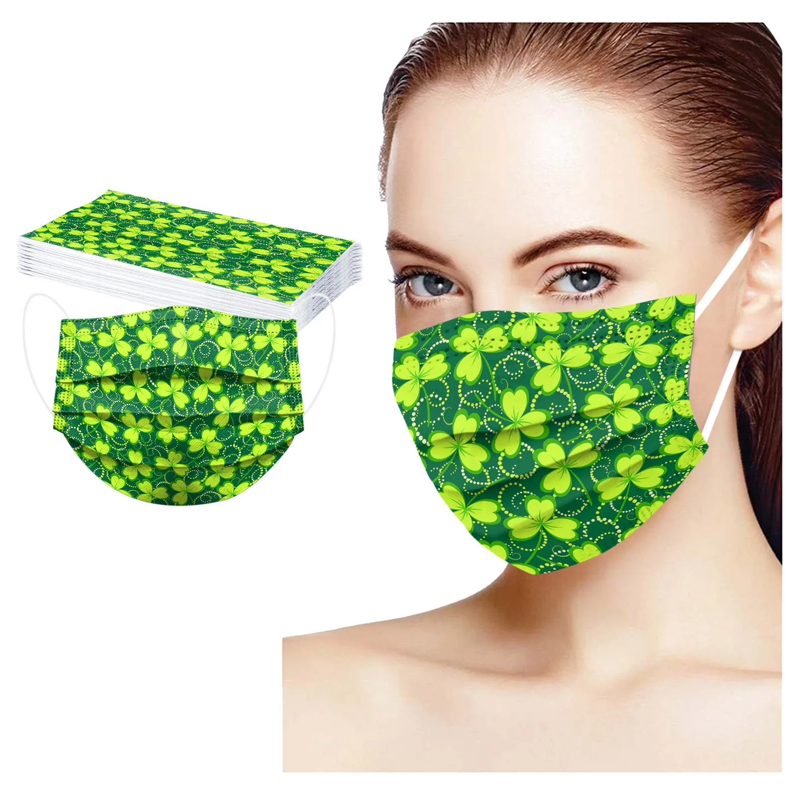 

50PCS green letter mask St. Patrick's Day Disposable Face Mask Adult Printed Disposable Masks mascarillas anime 2021
