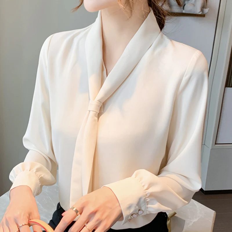 

Блузка Для женщин 2021 Blusas с v-образной горловиной и длинными рукавами офисная блузка для Для женщин Шифоновая блузка рубашка Для женщин блузк...