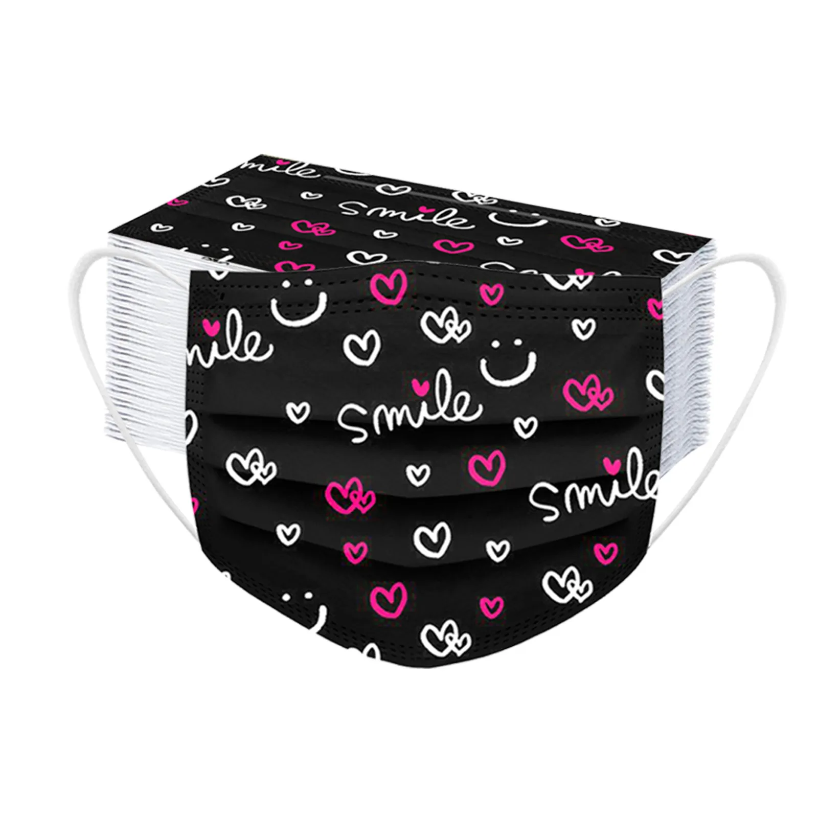 

50PCS Heart-shaped Print Disposable Mask Mascarillas Non-woven Fabric Filter Mouth Cover Valentines Day Adults Face Mask