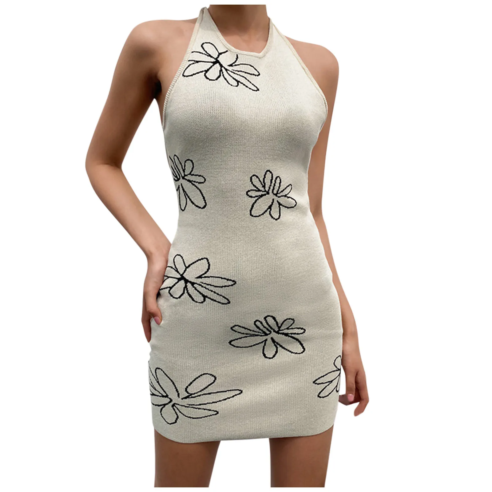 

Tie Dye Mini Dress Sleeveless Knitted Sundress Aesthetic Short Dress Women Beach Style Holiday Skinny Dress Summer 617#G