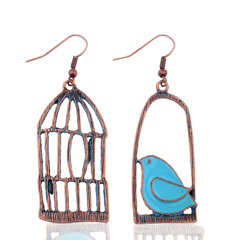 CARTER LISA уникальный дизайн синяя птица в клетке подвеска виде животного серьги