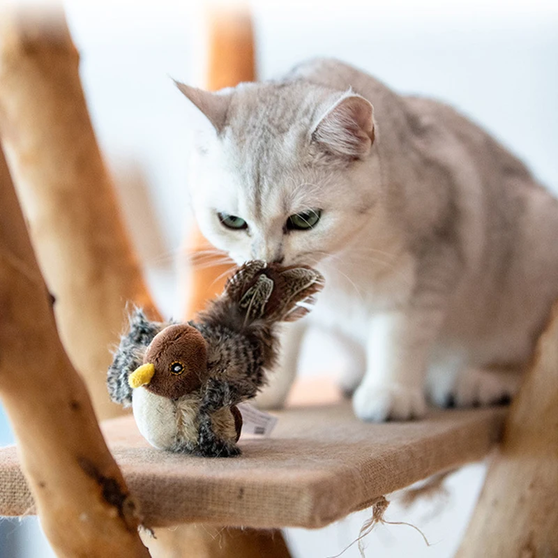 

Cute Pets Toys Sparrow Shaped Cat Toy Birds Simulation Sound Toy Pet Sounding Plush Doll Pet Supplies for Cat katzenspielzeug