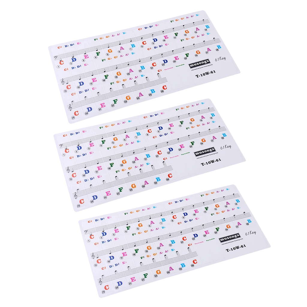 

3pcs Transparent 61 Key Piano Electronic Keyboard Decals Stickers Notes
