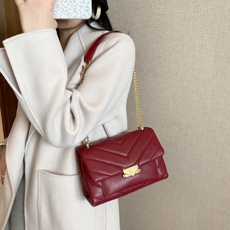 

Small Minimalist Black Chevron PU Leather Flap Crossbody Bags for Women 2021 Luxury Ladies Chain Shoulder Handbags Bag Woman