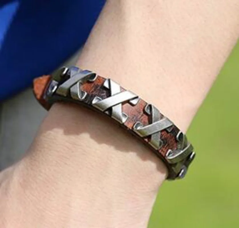 

Classic Leather Men and Women Bracelet Charm Jewelry Accessories Metal Rivet Cross Wrap Bracelet Wristband Cuff Bracelet