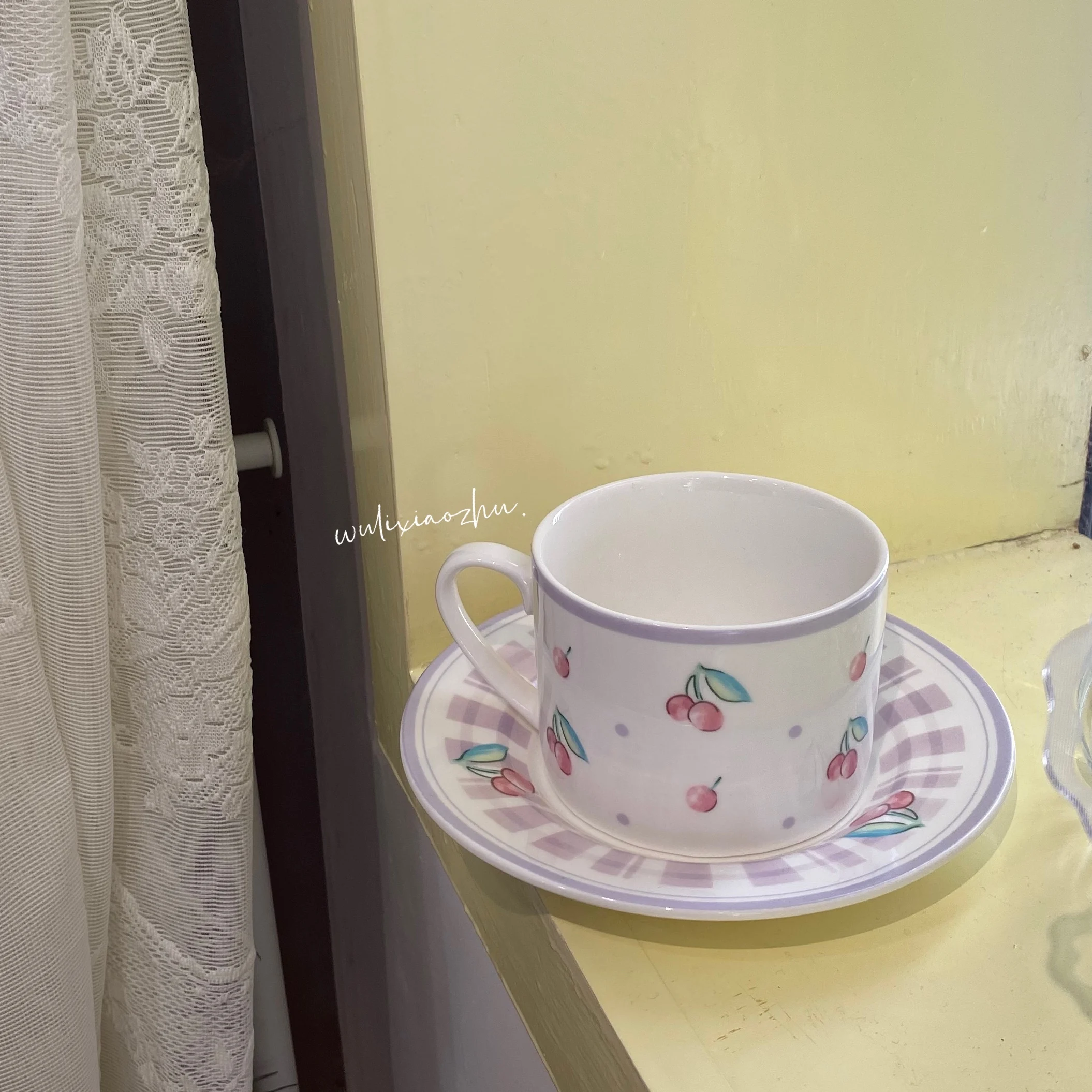

Handmade Flower Tea Cup Korean Style Porcelain Couple Cup Saucer Retro Cherry Zestaw Kawowy Household Daily Necessities EF50CC