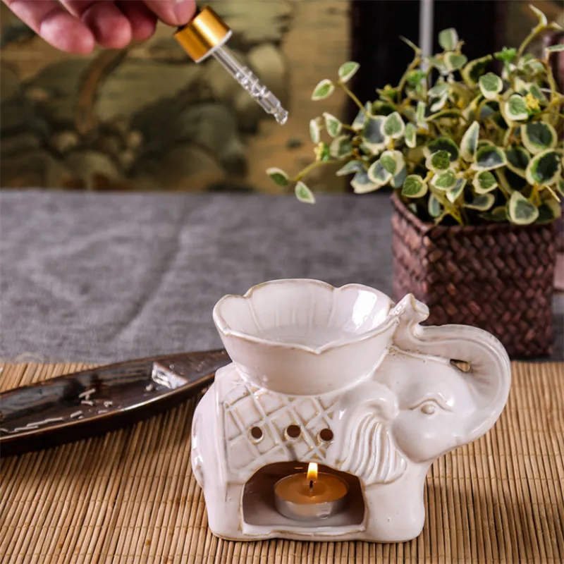 Керамическая тайская арома горелка с изображением слона для благовоний