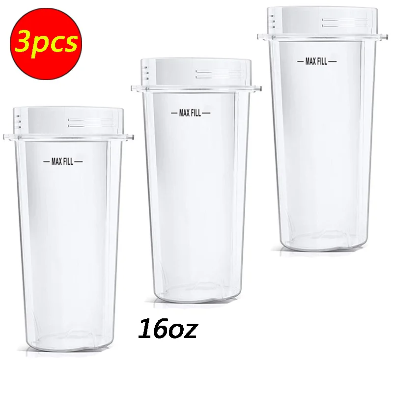 3PCS Portable 16 oz Ounce Cup Spare Replacement Parts Accessories for Nutri Ninja Auto-iQ 900W 1000W and Duo Blenders Juicer
