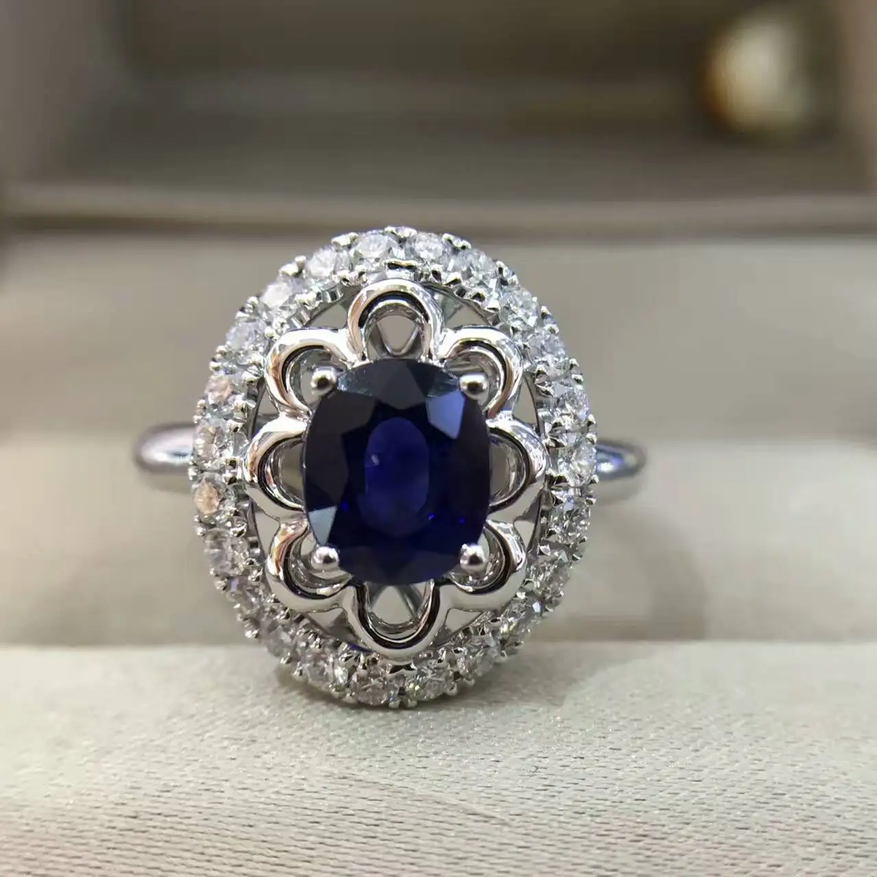 18K золото 1.055ct натуральный сапфир женское кольцо с 0.376ct Бриллиантовая установка Новое изысканное украшение на свадьбу обручальное кольцо