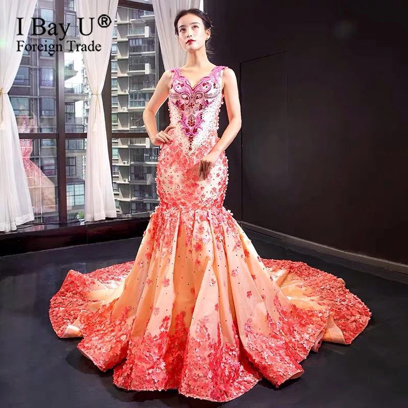 Jasper Red Dubai 3D Flower Luxury Sequined Sparkle Wedding Dresses 2020 Beading Bridal Gowns Women Plus Size for Black Girl