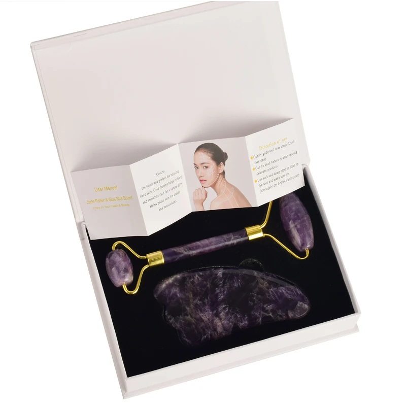 

Anti-Puffy Natural Amethyst Crystal Stone Jade Roller Gouache Board Slimming Face Removel Wrinkle Scratching Body Detoxification