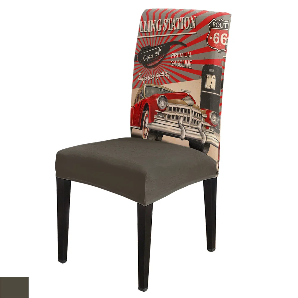 

Retro Car Poster Route 66 Office Chair Cover Spandex Chair Cover Elastic Printing Home Hotel Wedding Dining Chair Covers