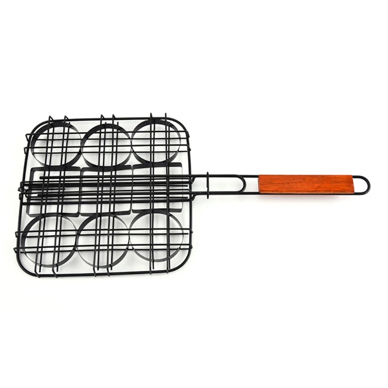 

Multifunctional Hamburger Grill Basket Clip Small Mini Burger Press 9 Hole Non-Stick Patty Meatball Barbecue Rack Tool with