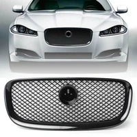 car front grill racing upper mesh grille with emblem for jaguar xf x250 xfr 2012 2013 2014 2015 gloss black abs plastic