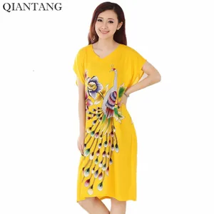 Ночная рубашка женская с V-образным вырезом, хлопковый Халат с принтом, ночная сорочка, ночная рубашка с принтом, один размер, на лето