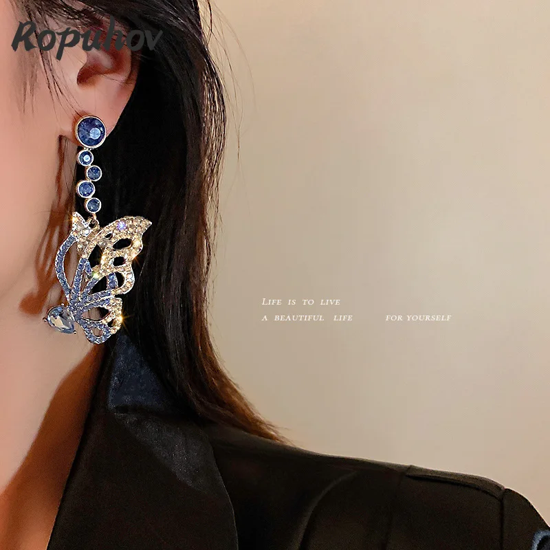 

ROPUHOV 2021 New Korean Trendy Jewelry 925 Silver Needle Diamond Inlaid Butterfly Earrings Fashion Personalized Minority