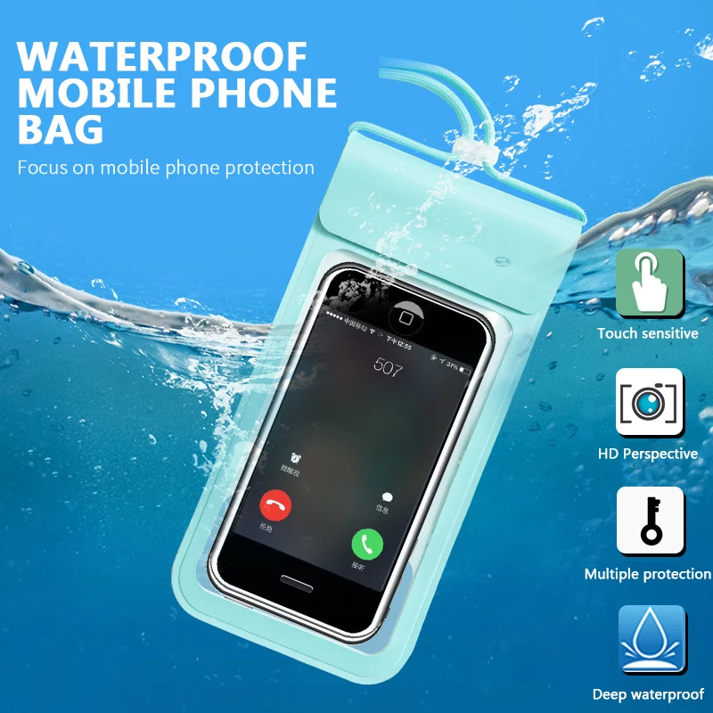 

Universal Waterproof Phone Dry Pouch TPU SmartPhone Bag For Swim Diving Water Sports Beach Phone Case Transparent Bag For 6 Inch