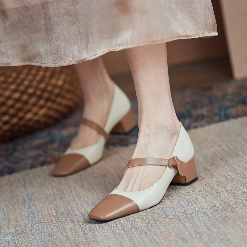 

MORAZORA 2021 Genuine Leather Women Pumps Thick Heels Square Toe Mixed Colors Party Shoes Spring Summer High Heels Shoes