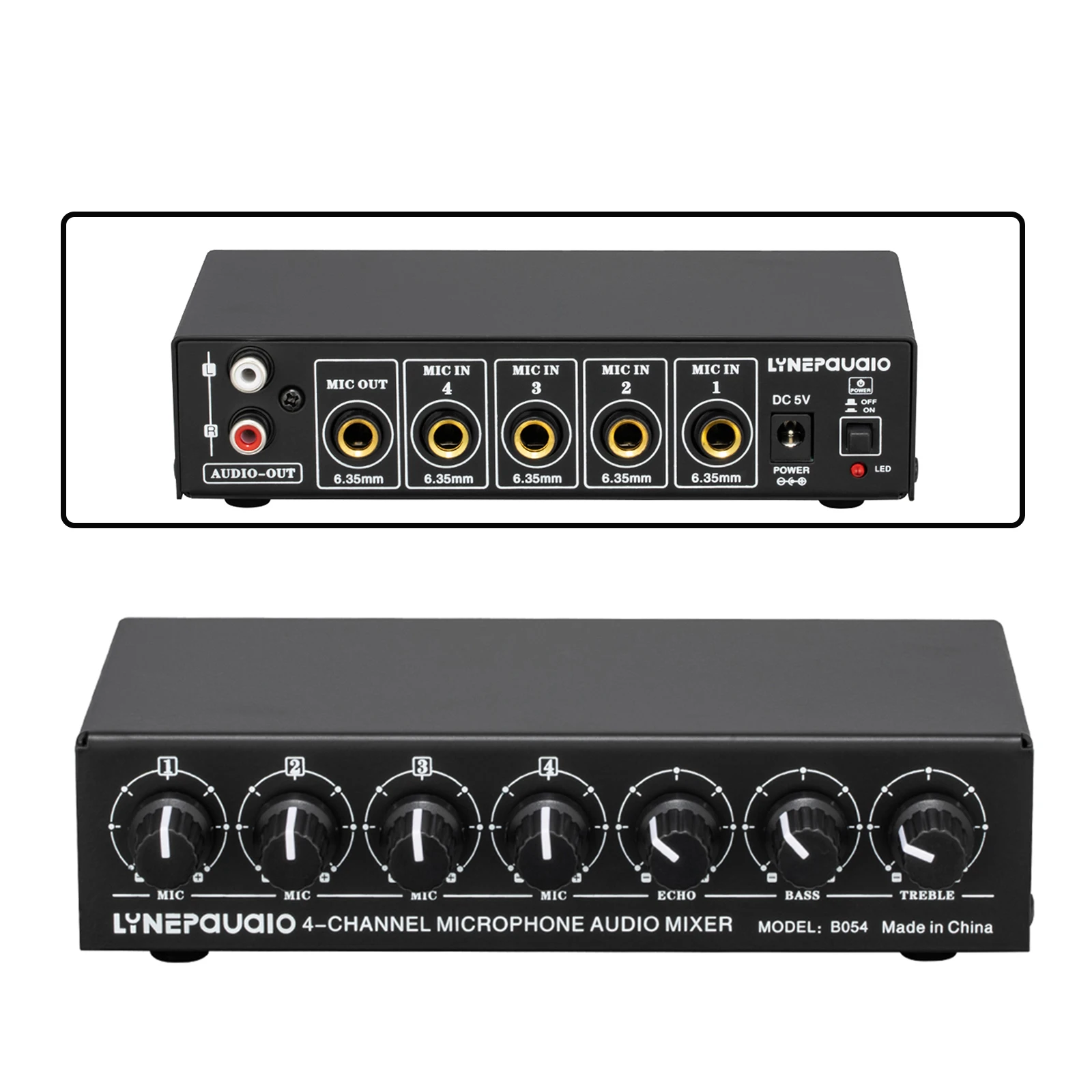 

Mini 4-Way Microphone Audio Mixer Stereo Multi-Channel Mixer Low-Noise Black
