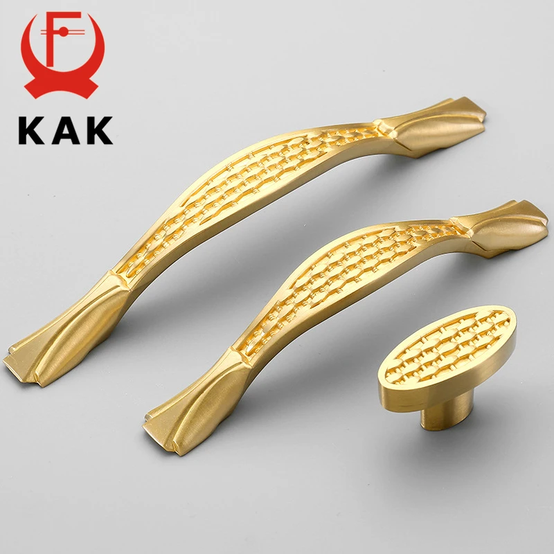 KAK медные латунные ручки шкафа для двери кухонного шкафа ручки для выдвижных ящиков Европейское винтажное Золотое оборудование для обработки мебели